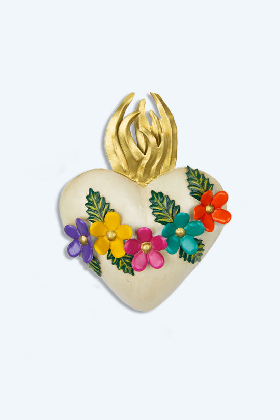 MEXICAN TIBEIGE ANTIQUE HEART WITH FLOWERS