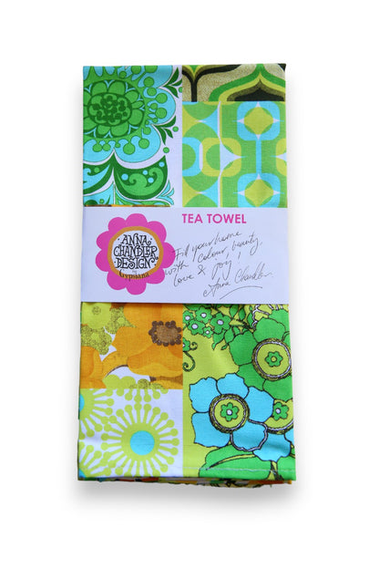 ANNA CHANDLER TEA TOWEL SEVENTIES TEA TOWEL GREEN