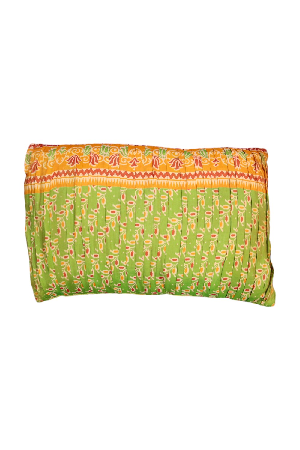 VINTAGE SILK SARI PLEATED CUSHION GREEN/GOLD