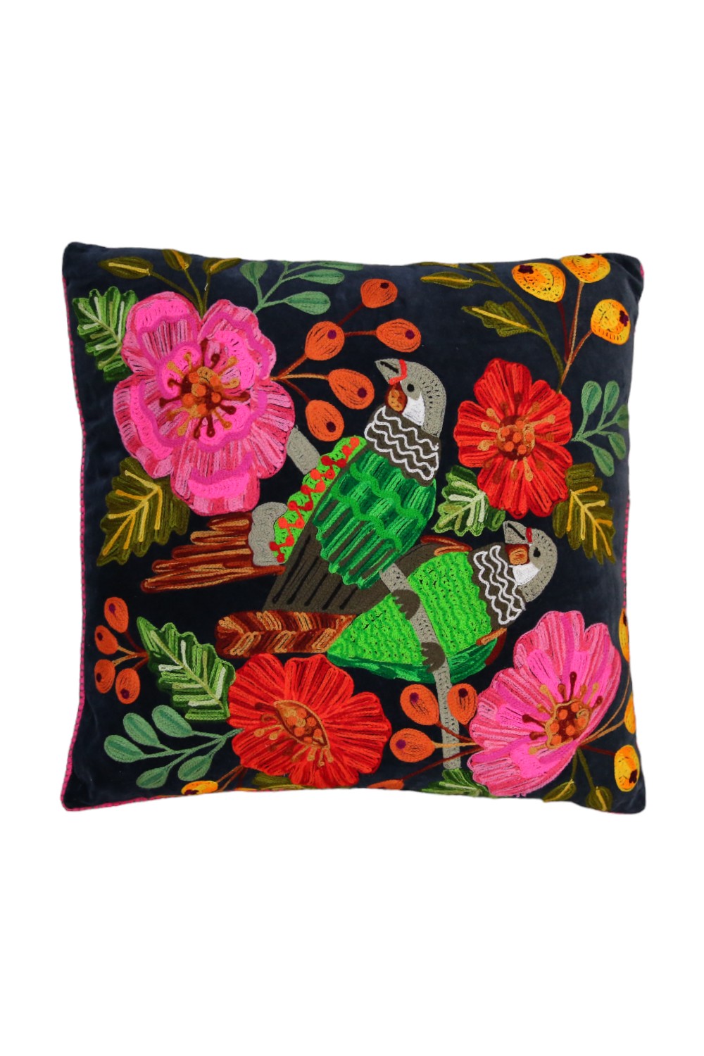 RUBY STAR TRADERS CUSHION PARROTS  MIDNIGHT BLUE VELVET