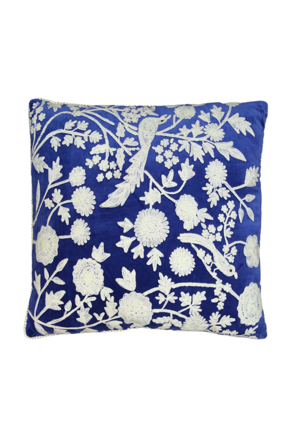 RUBY STAR TRADERS PEACOCK VELVET CUSHION NAVY