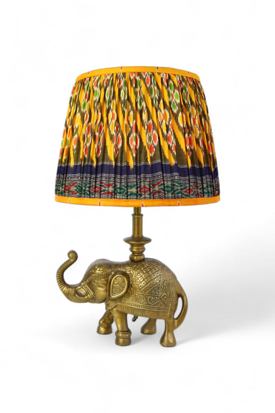 RUBY STAR TRADERS PLEATED TAPERED LAMPSHADE VINTAGE SILK SARI GOLD/YELLOW MULTI