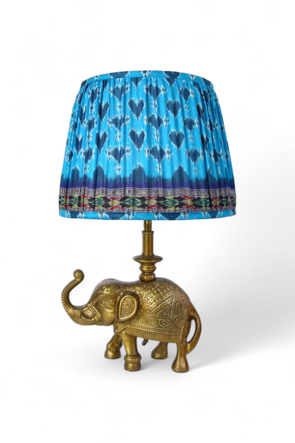 PLEATED TAPERED LAMPSHADE VINTAGE SILK SARI TURQUOISE HEARTS