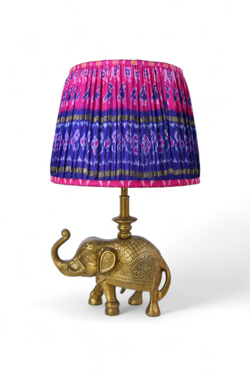 RUBY STAR TRADERS PLEATED TAPERED LAMPSHADE VINTAGE SILK SARI PINK/PURPLE MULTI