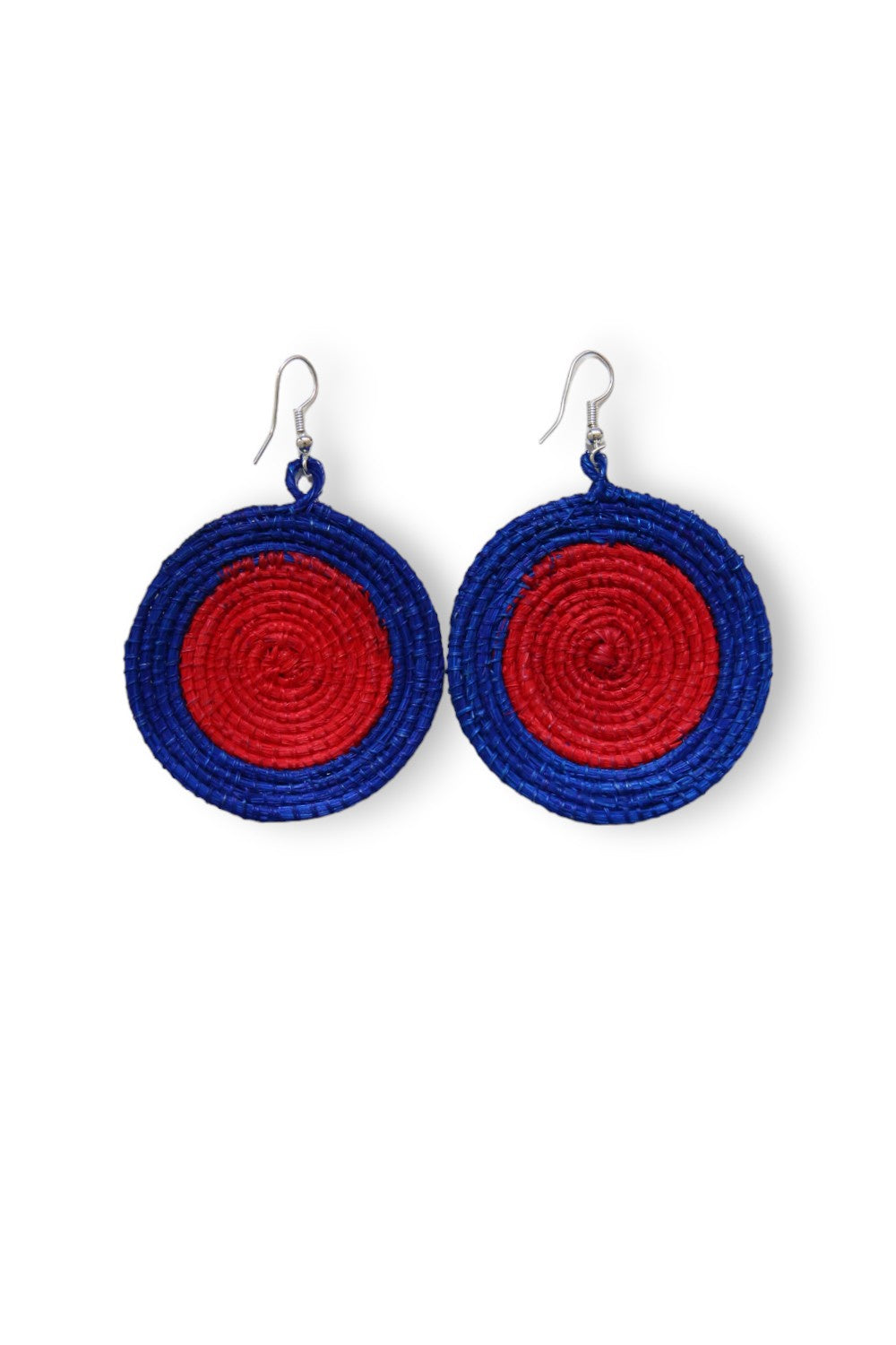 AFRI BEADS WOVEN DISC EARRING RED AND BLUE