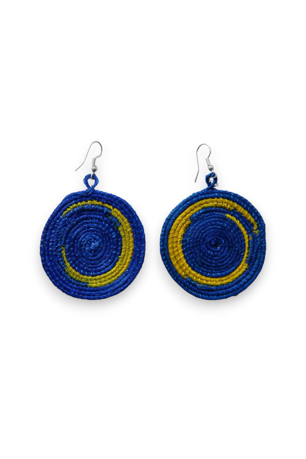 AFRI BEADS WOVEN DISC EARRING BLUE AND YELLOW