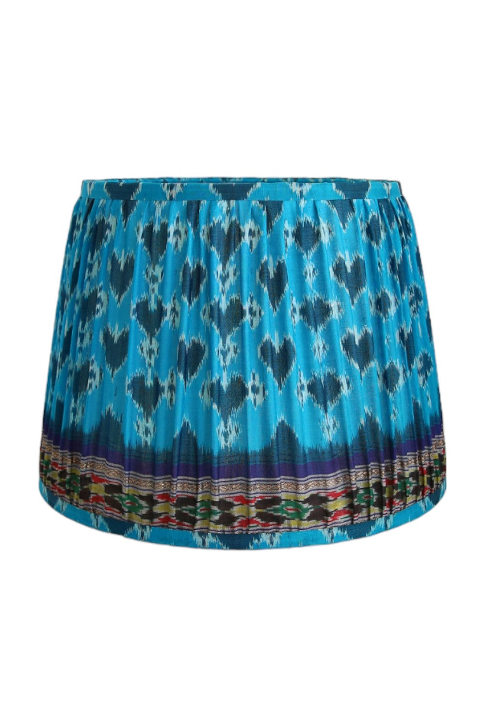 PLEATED TAPERED LAMPSHADE VINTAGE SILK SARI TURQUOISE HEARTS
