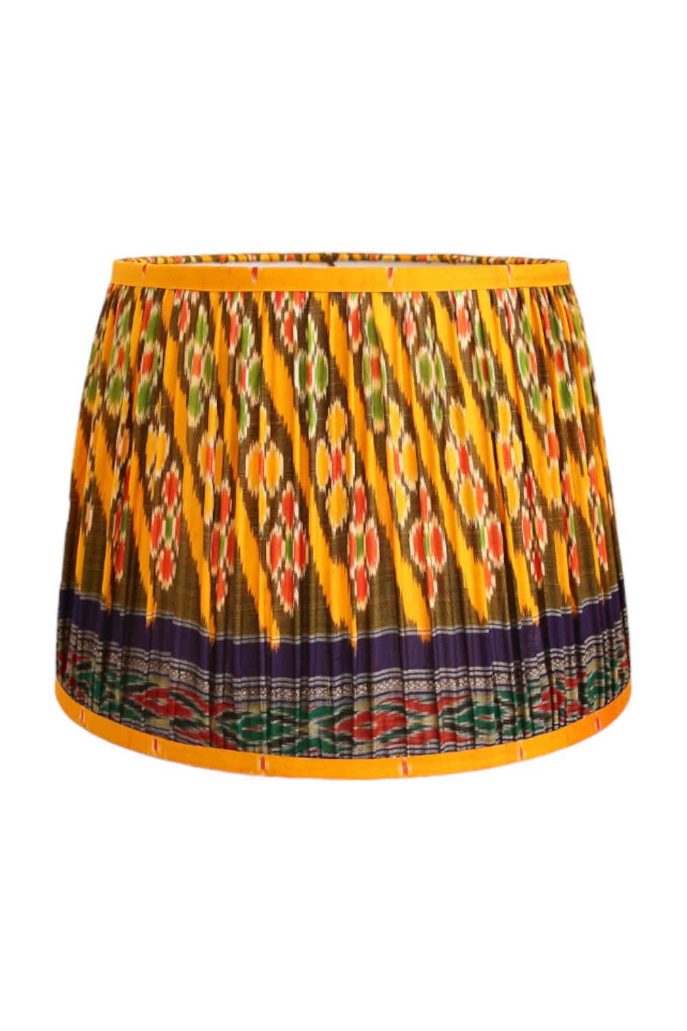 RUBY STAR TRADERS PLEATED TAPERED LAMPSHADE VINTAGE SILK SARI GOLD/YELLOW MULTI