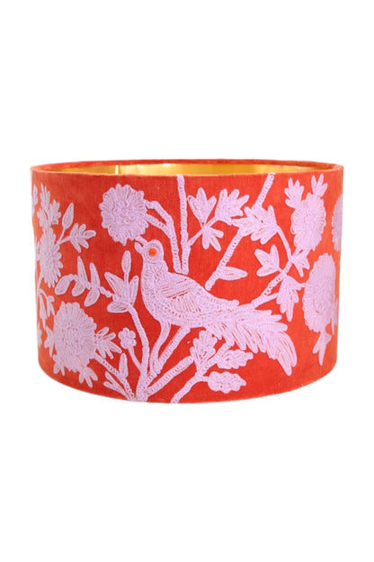 RUBY STAR TRADERS PEACOCK FLOWER DRUM LAMPSHADE RED/PINK