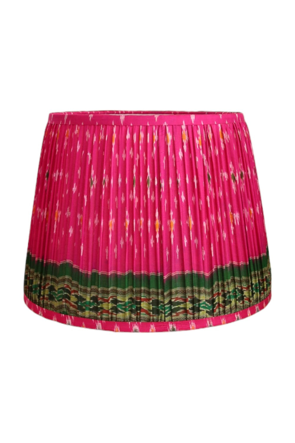 RUBY STAR TRADERS PLEATED TAPERED LAMPSHADE VINTAGE SILK SARI PINK/GREEN MULTI