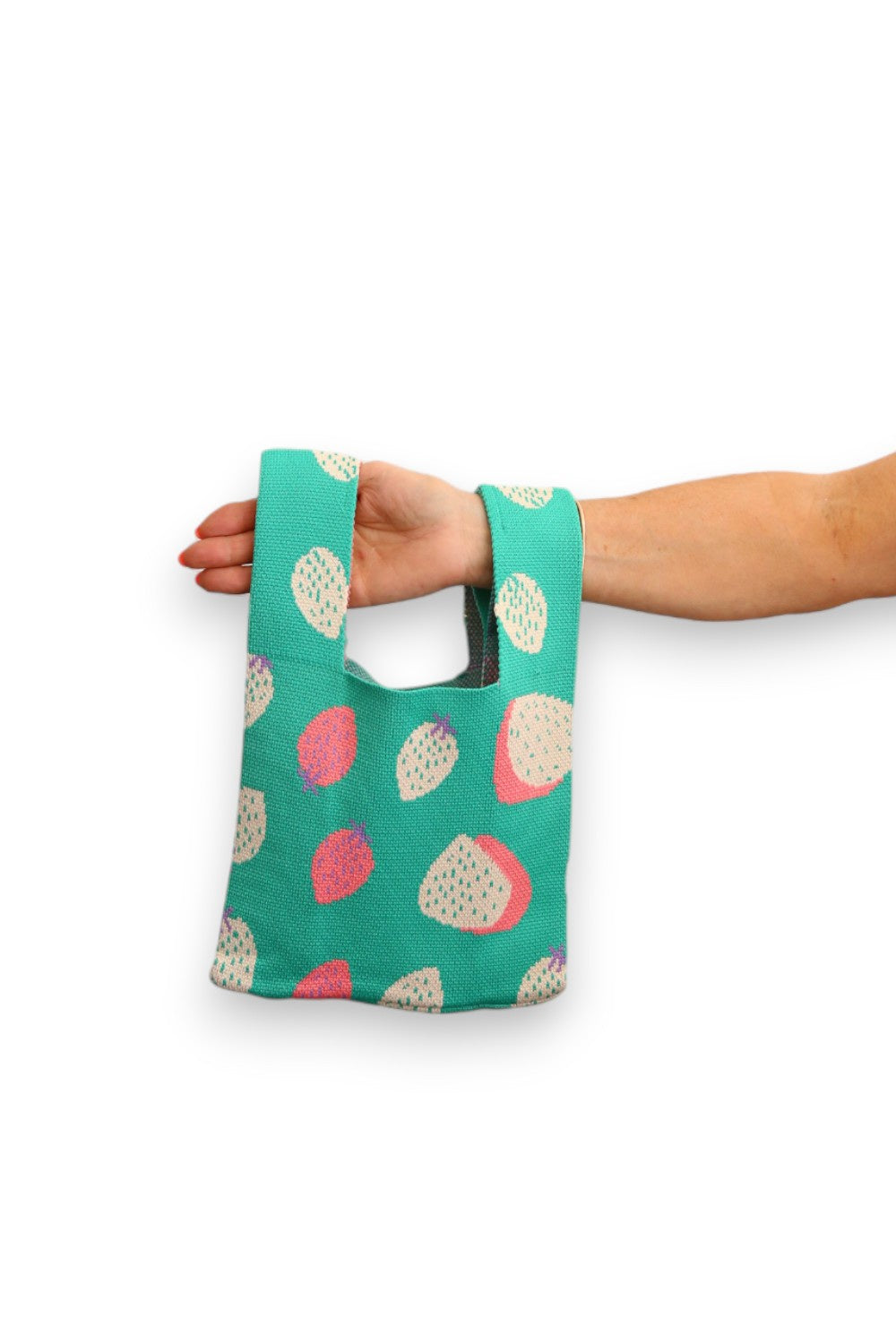 LE SAC BAG GREEN WITH PINK/WHITE STRAWBERRIES