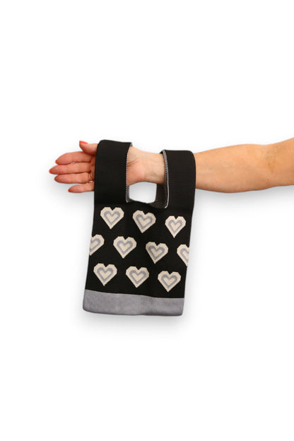 LE SAC BAG BLACK WITH WHITE/GREY HEARTS