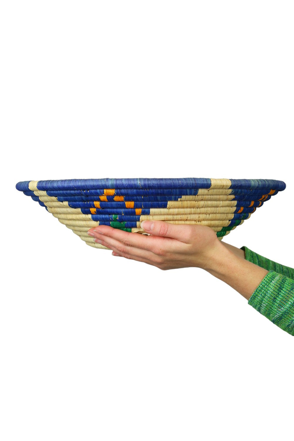 AFRI BEADS WOVEN BOWL 40CM NATURAL/ORANGE/BLUE