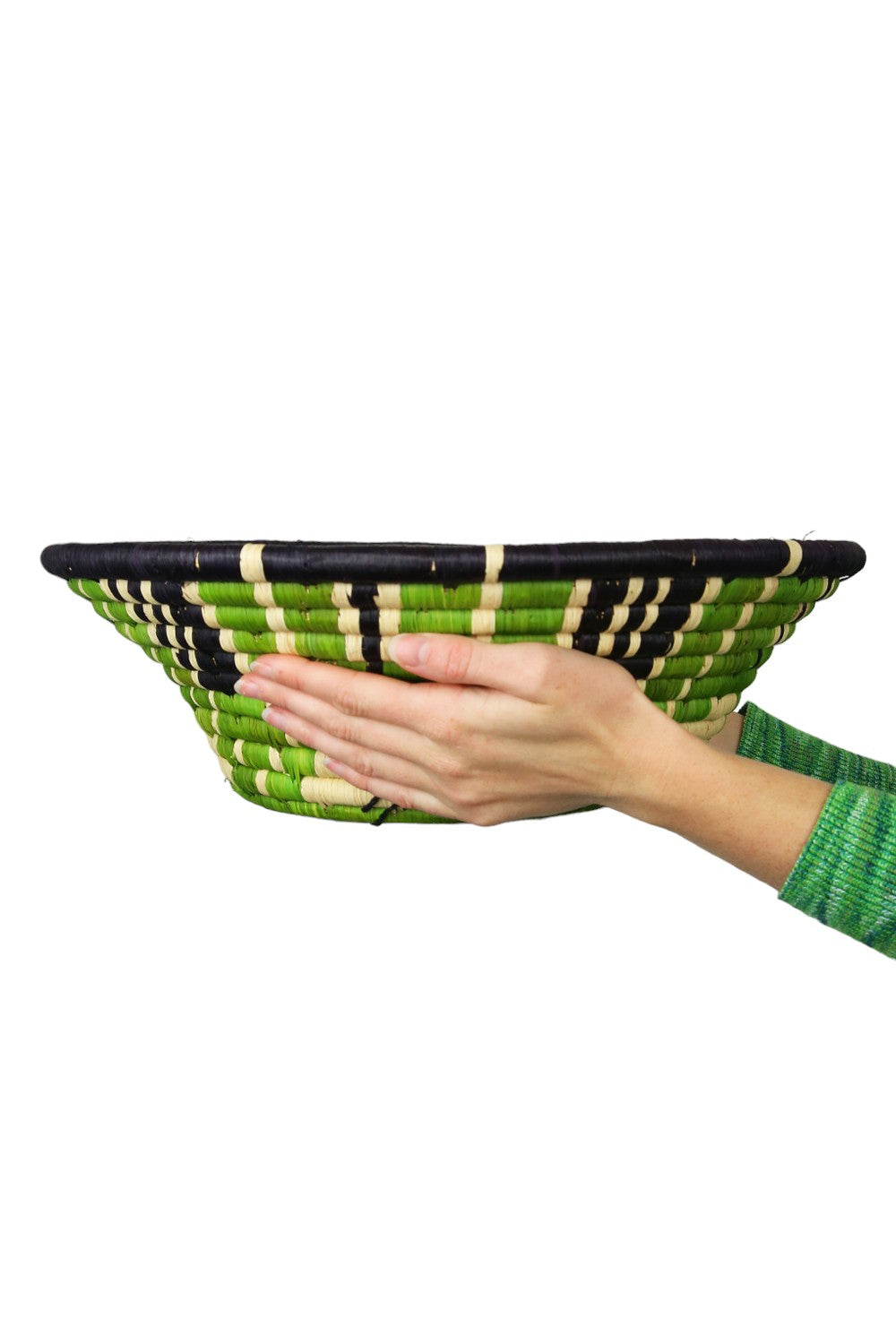 AFRI BEADS WOVEN BOWL 40CM GREEN/NATURAL