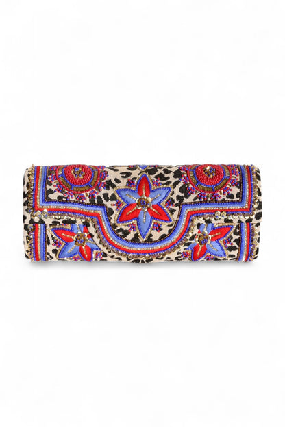 Akbar Delights Handcrafted Beaded Clutch Bag Red Blue