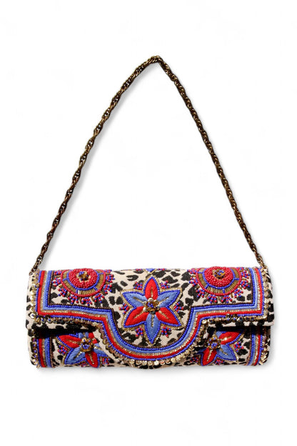 Akbar Delights Handcrafted Beaded Clutch Bag Red Blue