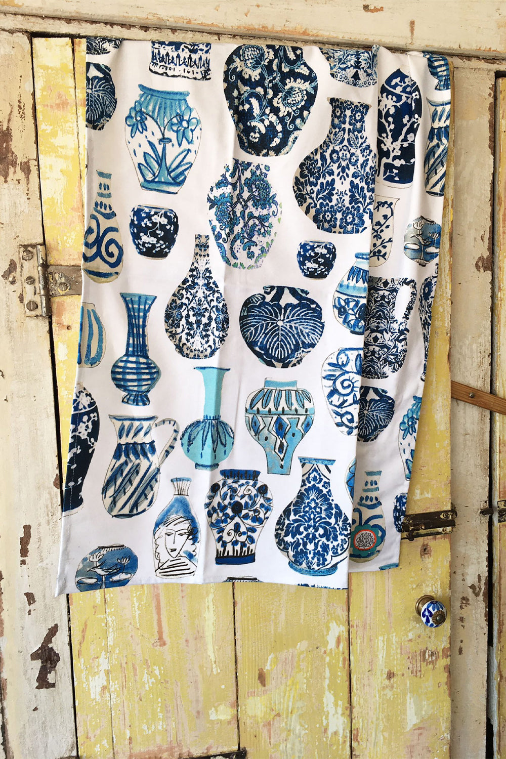 ANNA CHANDLER TEA TOWEL BLUE VASES