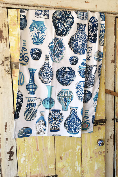 ANNA CHANDLER TEA TOWEL BLUE VASES