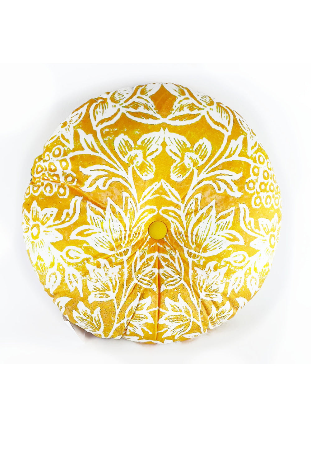 ANNA CHANDLER VELVET ROUND CUSHION SAFFRON BIRDS