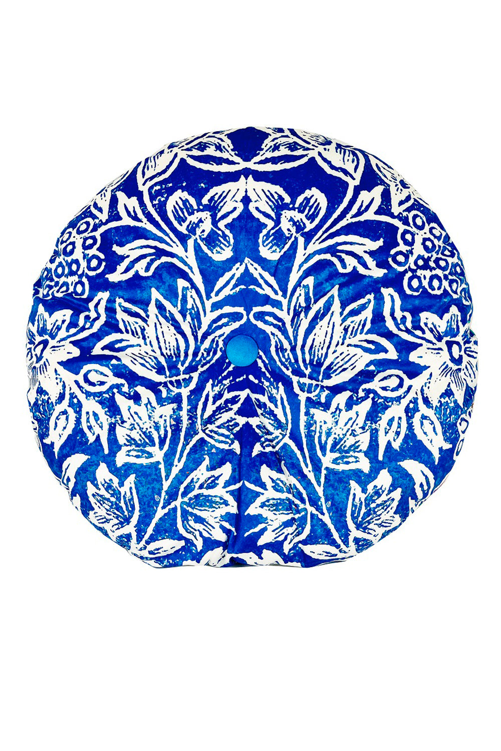 ANNA CHANDLER VELVET ROUND CUSHION CORNFLOWER BLUE