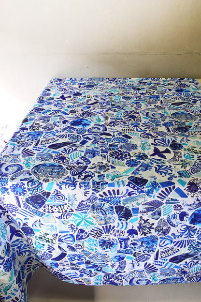 ANNA CHANDLER CANVAS TABLECLOTH BLUE MOSAIC
