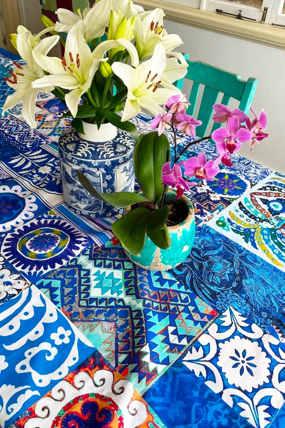 ANNA CHANDLER CANVAS TABLECLOTH BLUE NOMAD