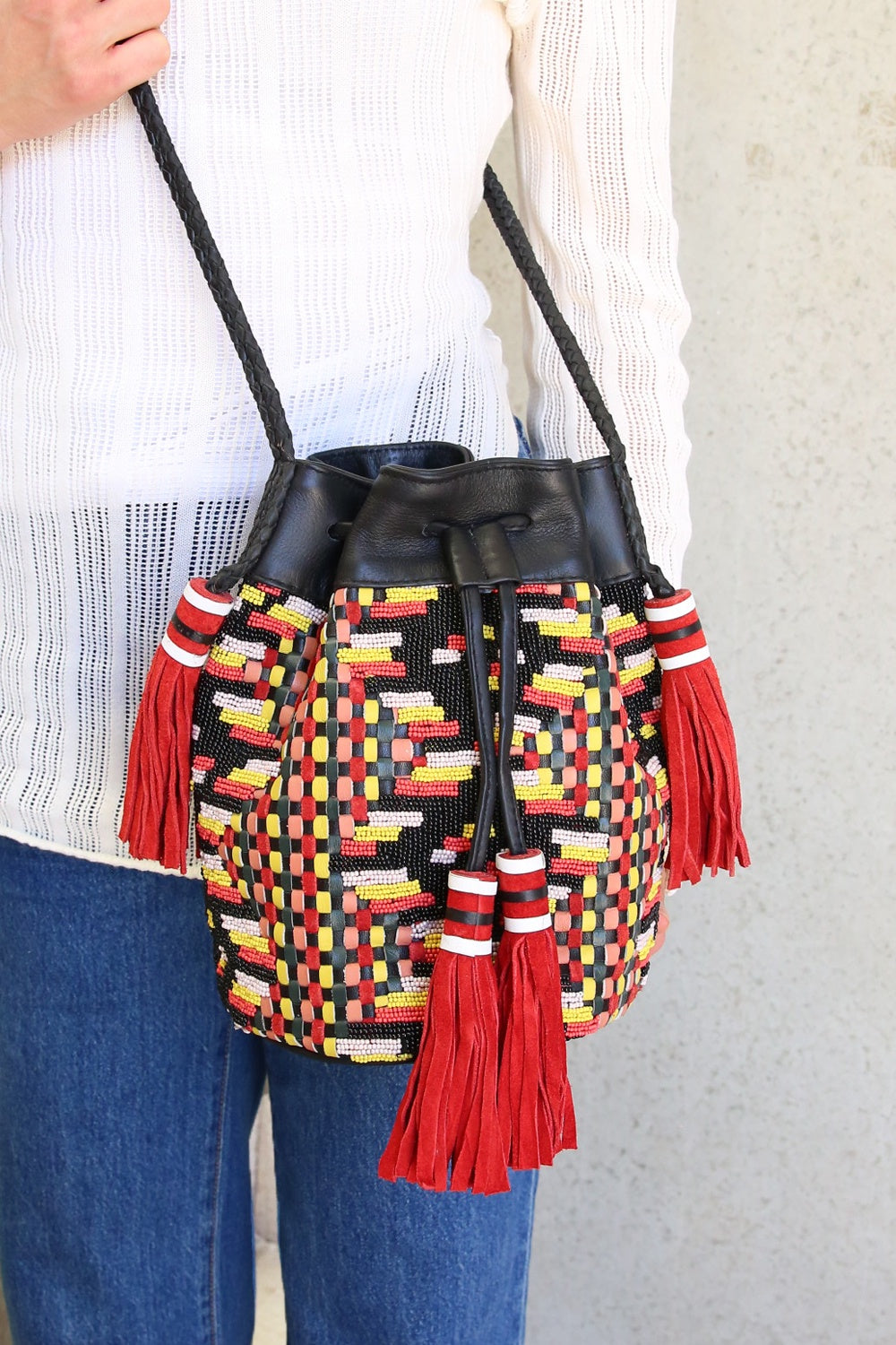 Antik Batik Leather Beaded Crossbody Bag
