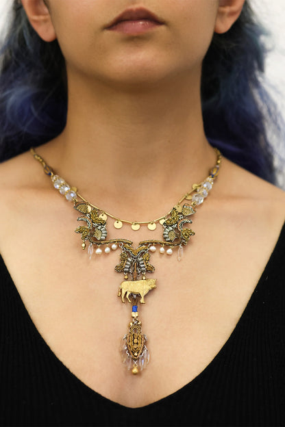 AYALA BAR GOLD STATEMENT NECKLACE GOLD TOTEM SET ZARINA