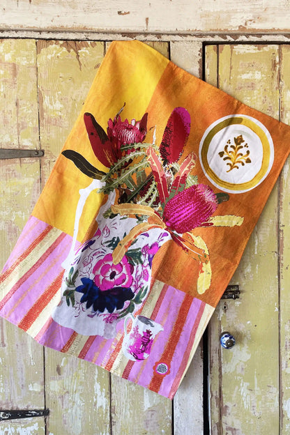 Anna Chandler Tea Towel Wildflower Tile Yellow