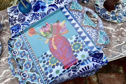 Anna Chandler Melamine Tray Vases on Turquoise