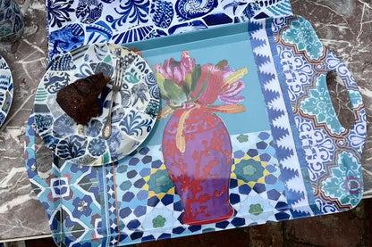 Anna Chandler Melamine Tray Vases on Turquoise