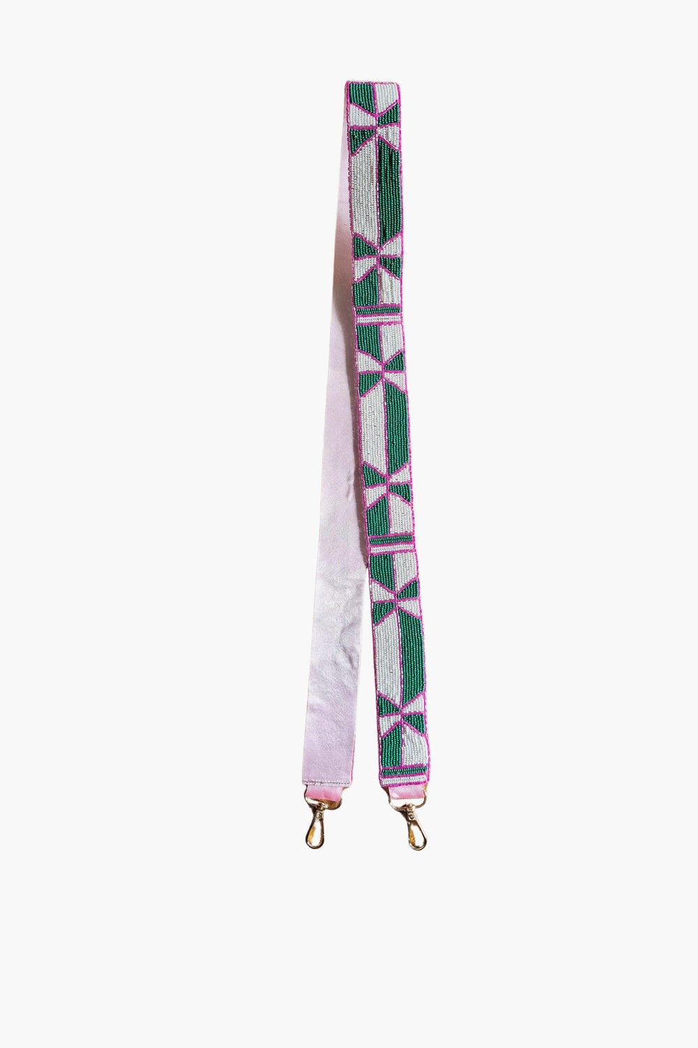 BEADED BAG STRAP GREEN &amp; PINK