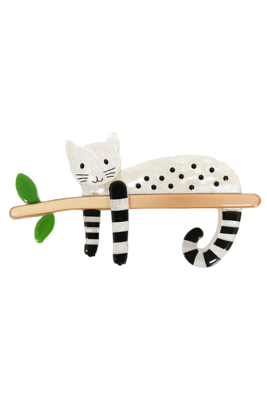SIA BROOCH WHITE CAT ON A BRANCH