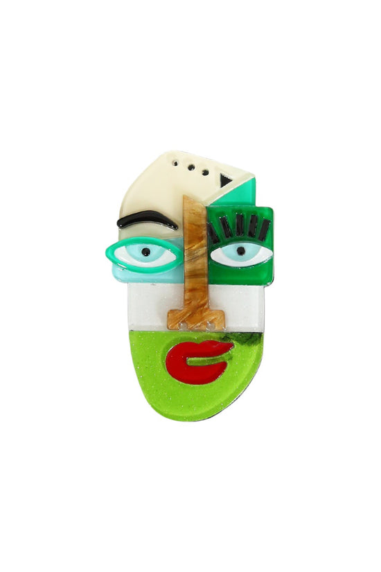 SIA BROOCH ABSTRACT GREEN FACE