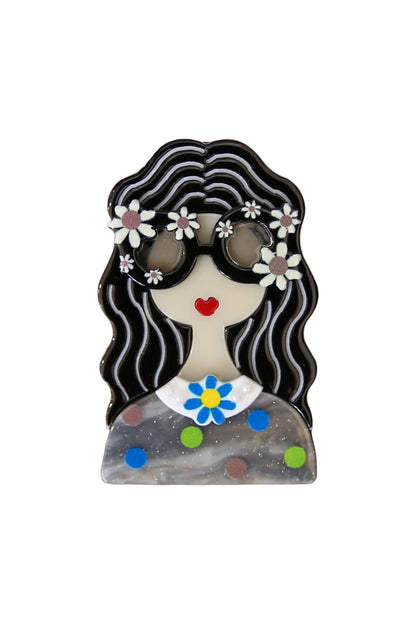 SIA BROOCH LONG HAIR BLACK