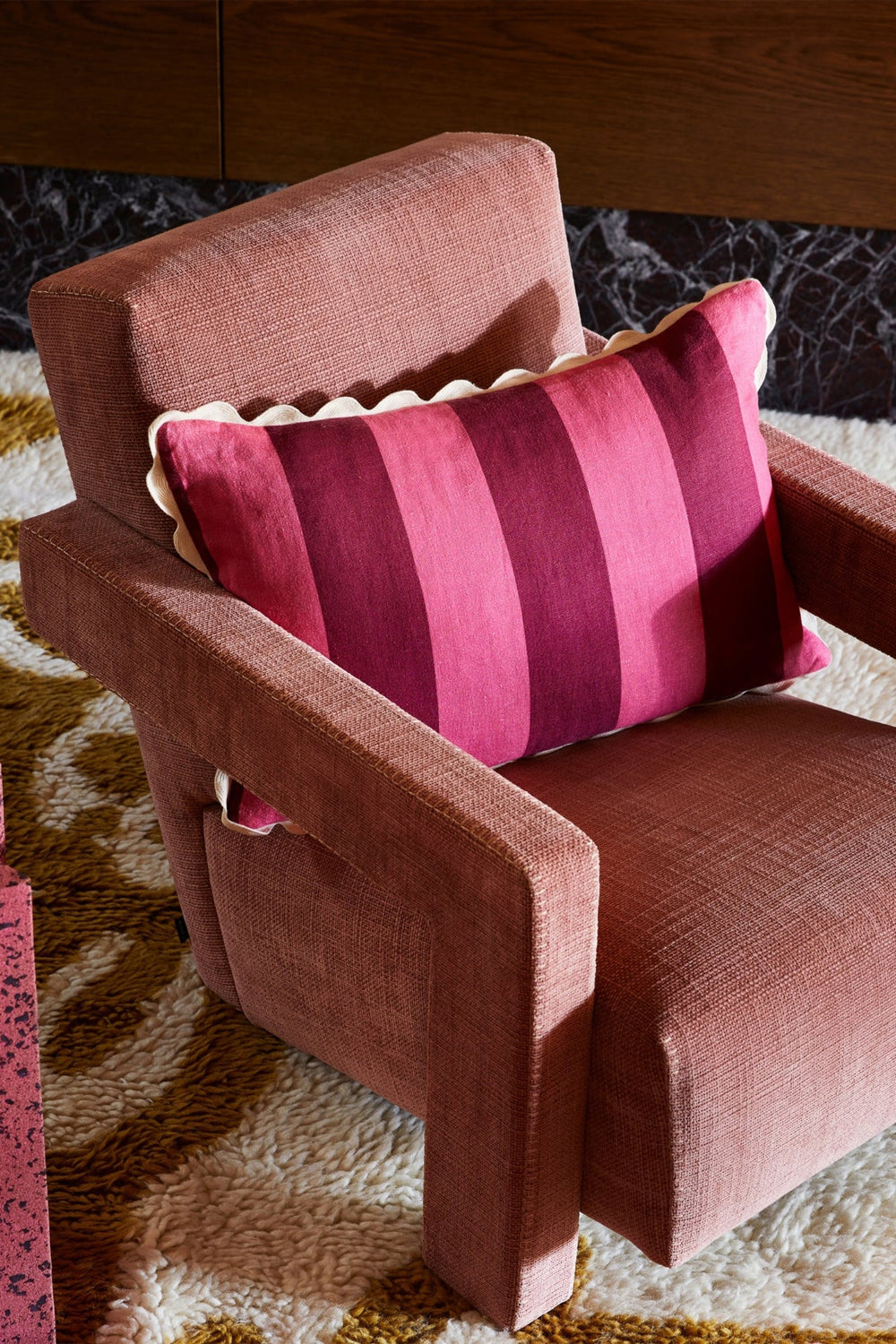 BONNIE AND NEIL BIG STRIPE CERISE CUSHION 60CM X 40CM