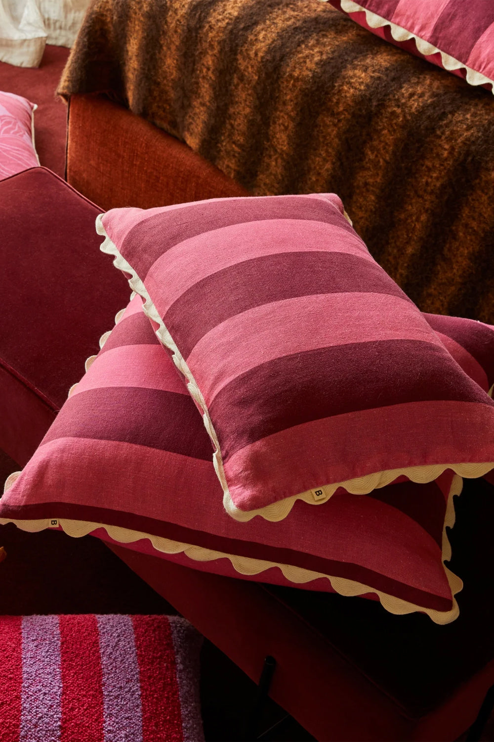 BONNIE AND NEIL BIG STRIPE CERISE CUSHION 60CM