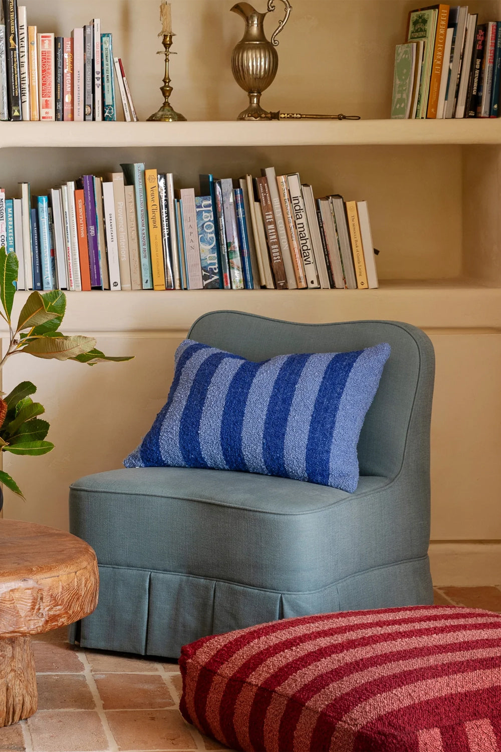 BONNIE AND NEIL BOUCLE STRIPE BLUE CUSHION 60CM X 40CM