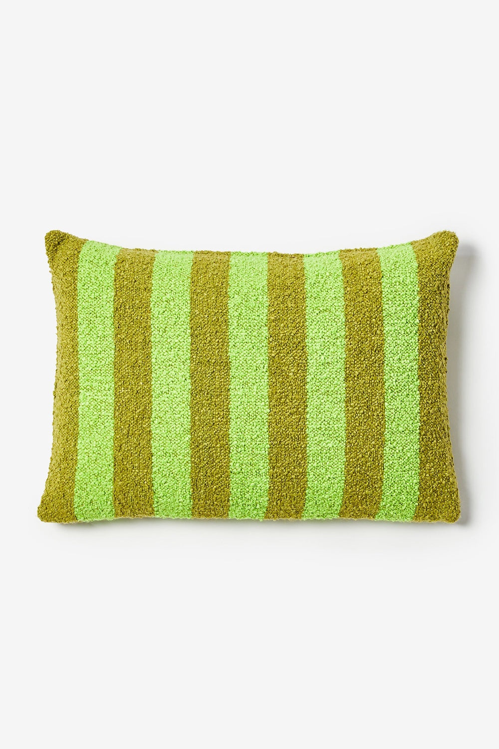 BONNIE AND NEIL BOUCLE STRIPE ACID GREEN CUSHION 60CM X 40CM