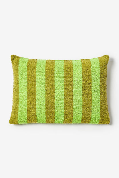 BONNIE AND NEIL BOUCLE STRIPE ACID GREEN CUSHION 60CM X 40CM