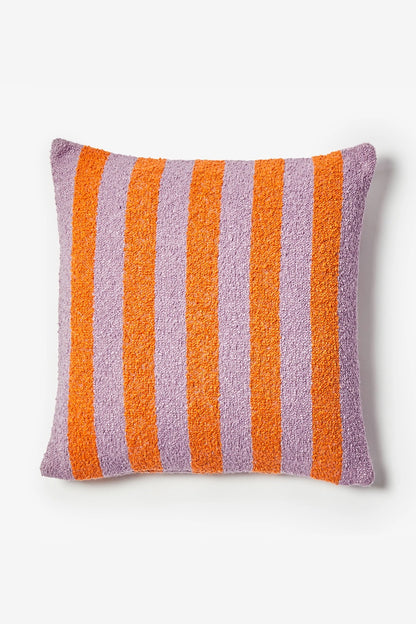 BONNIE AND NEIL BOUCLE STRIPE ORANGE LILAC CUSHION 60CM