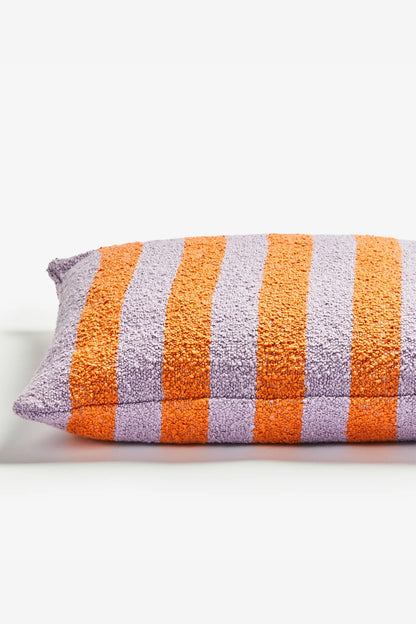 BONNIE AND NEIL BOUCLE STRIPE ORANGE LILAC CUSHION 60CM