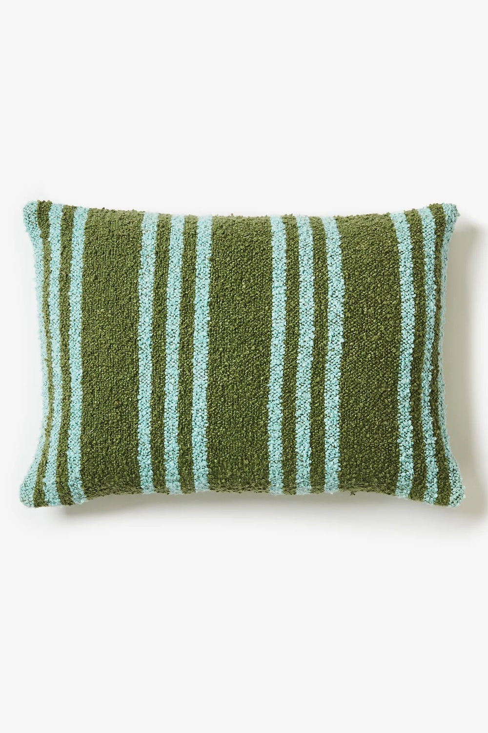 BONNIE AND NEIL BOUCLE CUSHION THIN STRIPE KHAKI BLUE 60CM X 40CM