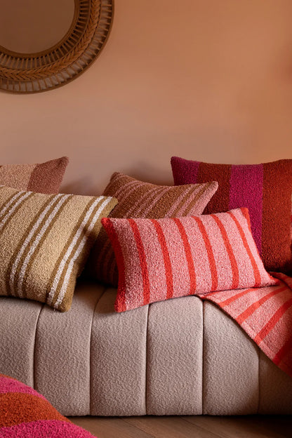 BONNIE AND NEIL BOUCLE CUSHION THIN STRIPE PINK 60CM X 40CM