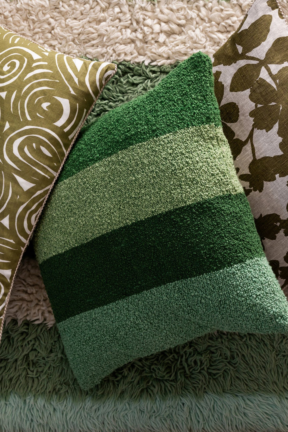 BONNIE AND NEIL BOUCLE CUSHION WIDE STRIPE GREEN 60CM