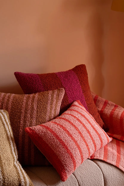 BONNIE AND NEIL BOUCLE CUSHION WIDE STRIPE MAGENTA 60CM