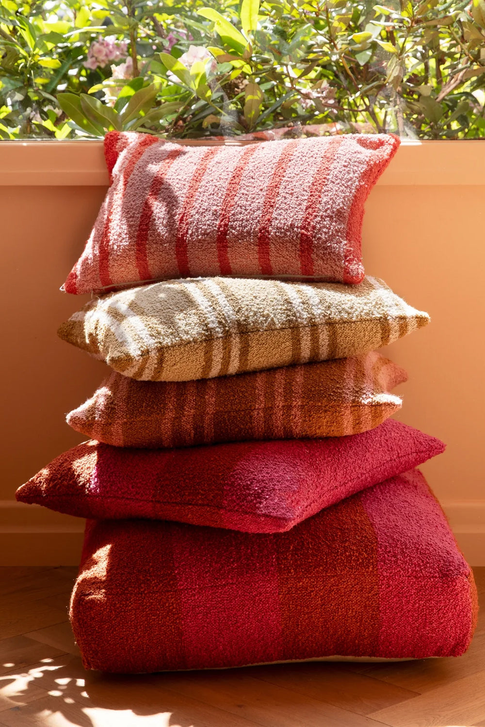 BONNIE AND NEIL BOUCLE WIDE STRIPE MAGENTA POUFFE