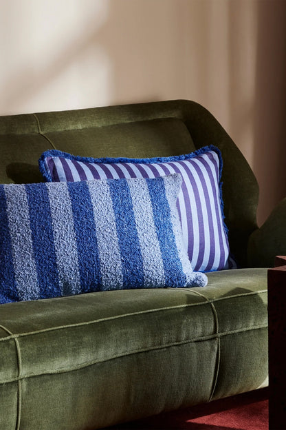 BONNIE AND NEIL BOUCLE STRIPE BLUE CUSHION 60CM X 40CM