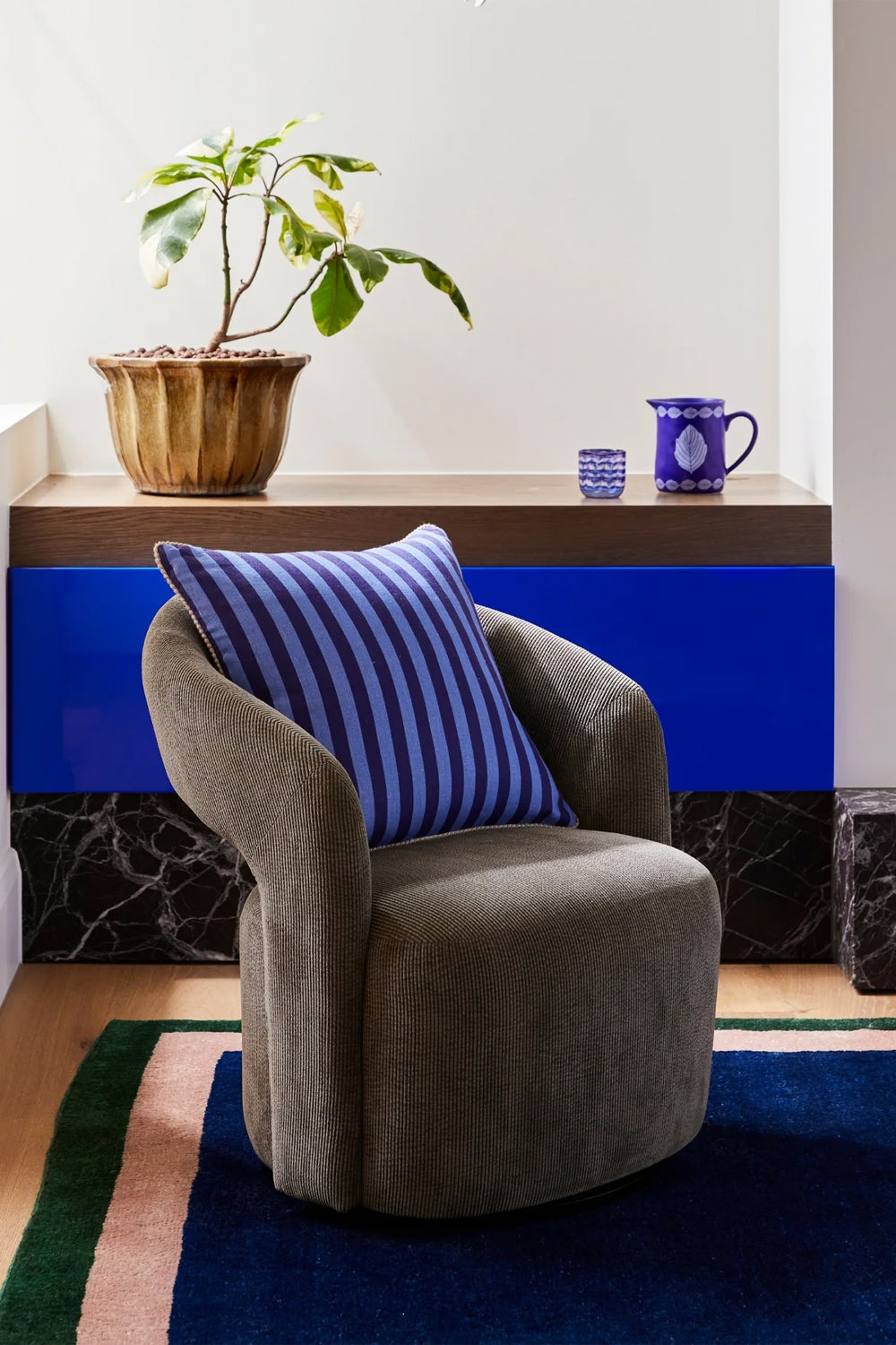 BONNIE AND NEIL THIN STRIPE BLUE CUSHION 50CM