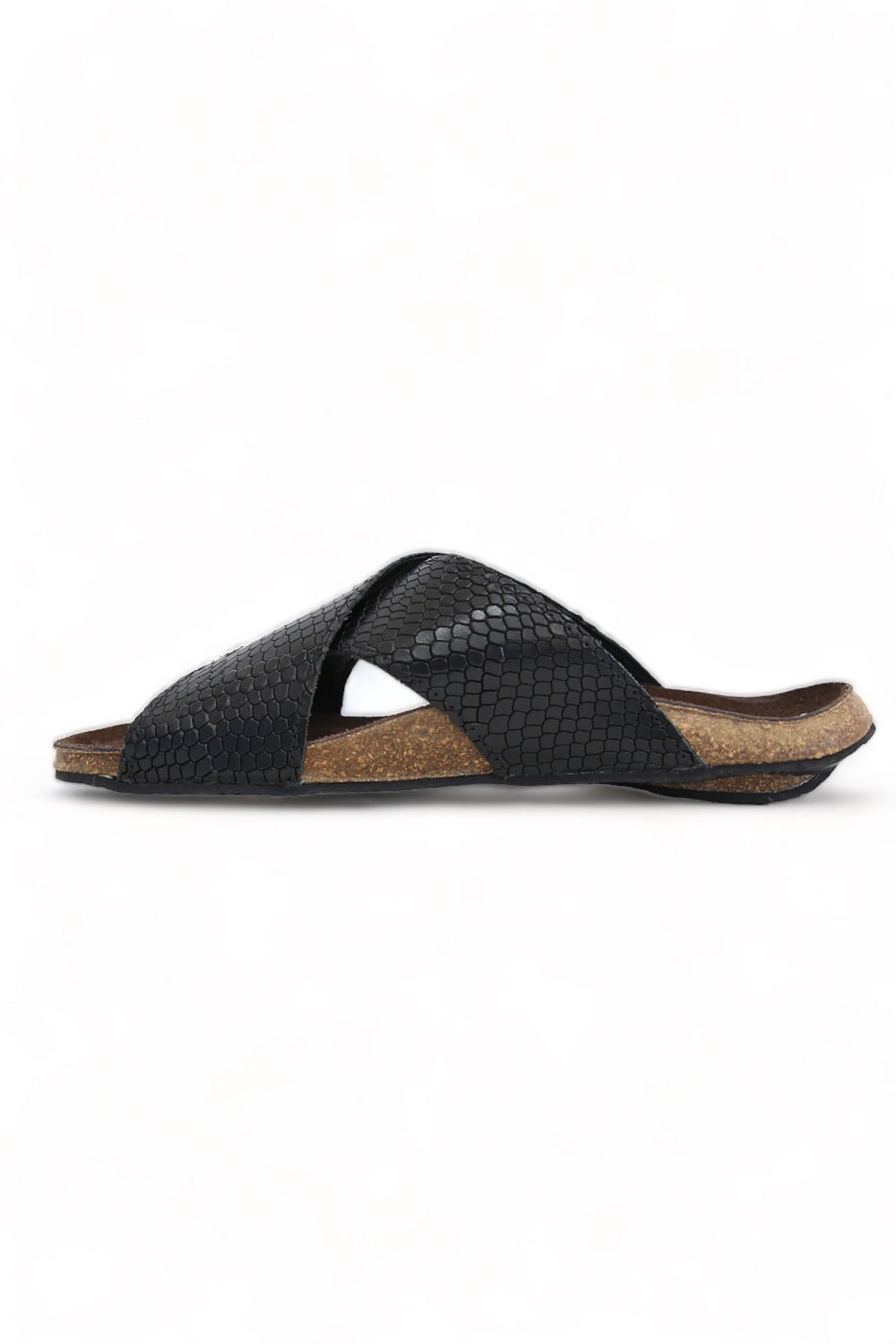 BOSABO CORK REPTILE BLACK SANDALS